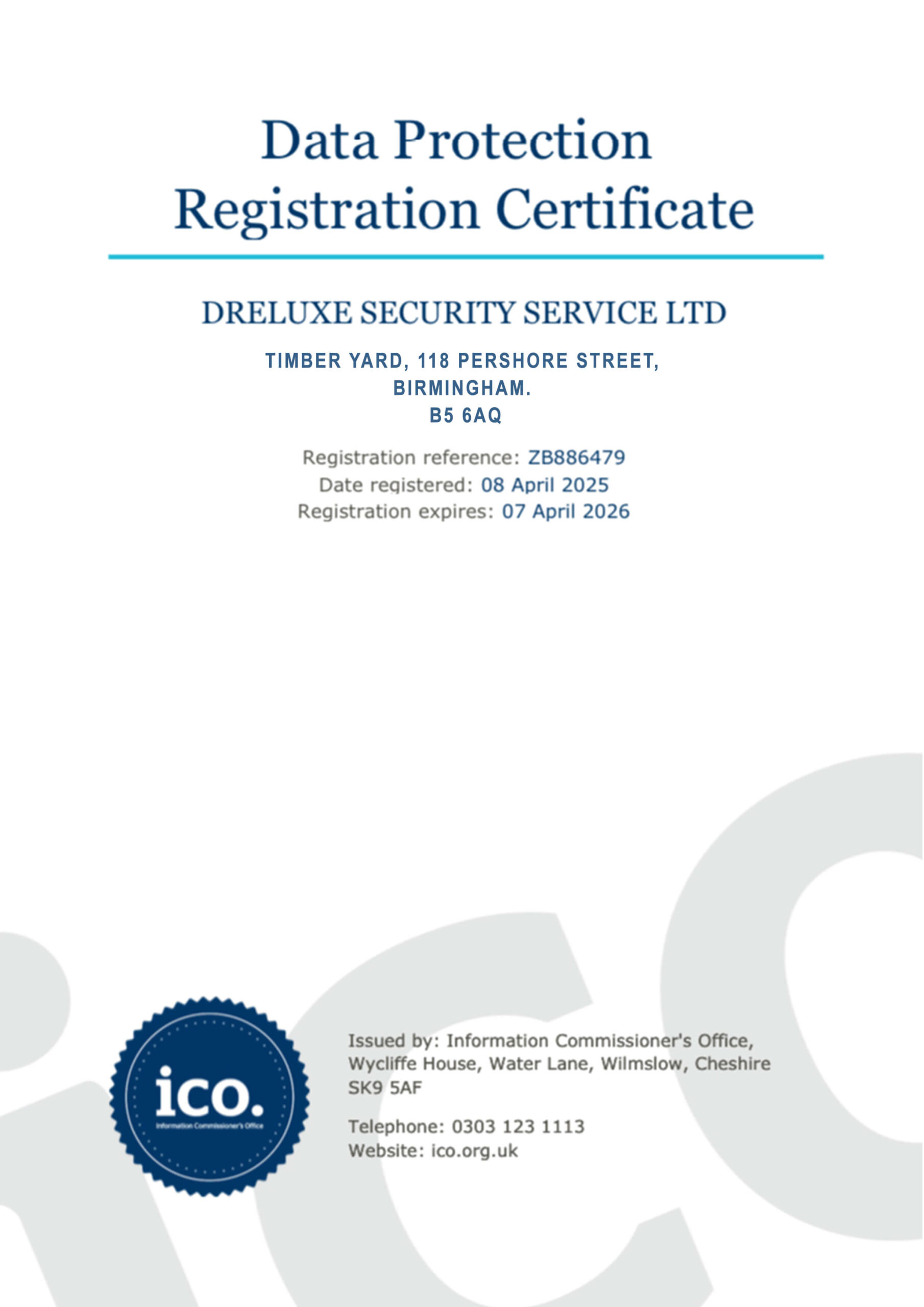 Data Protection Registration Certificate