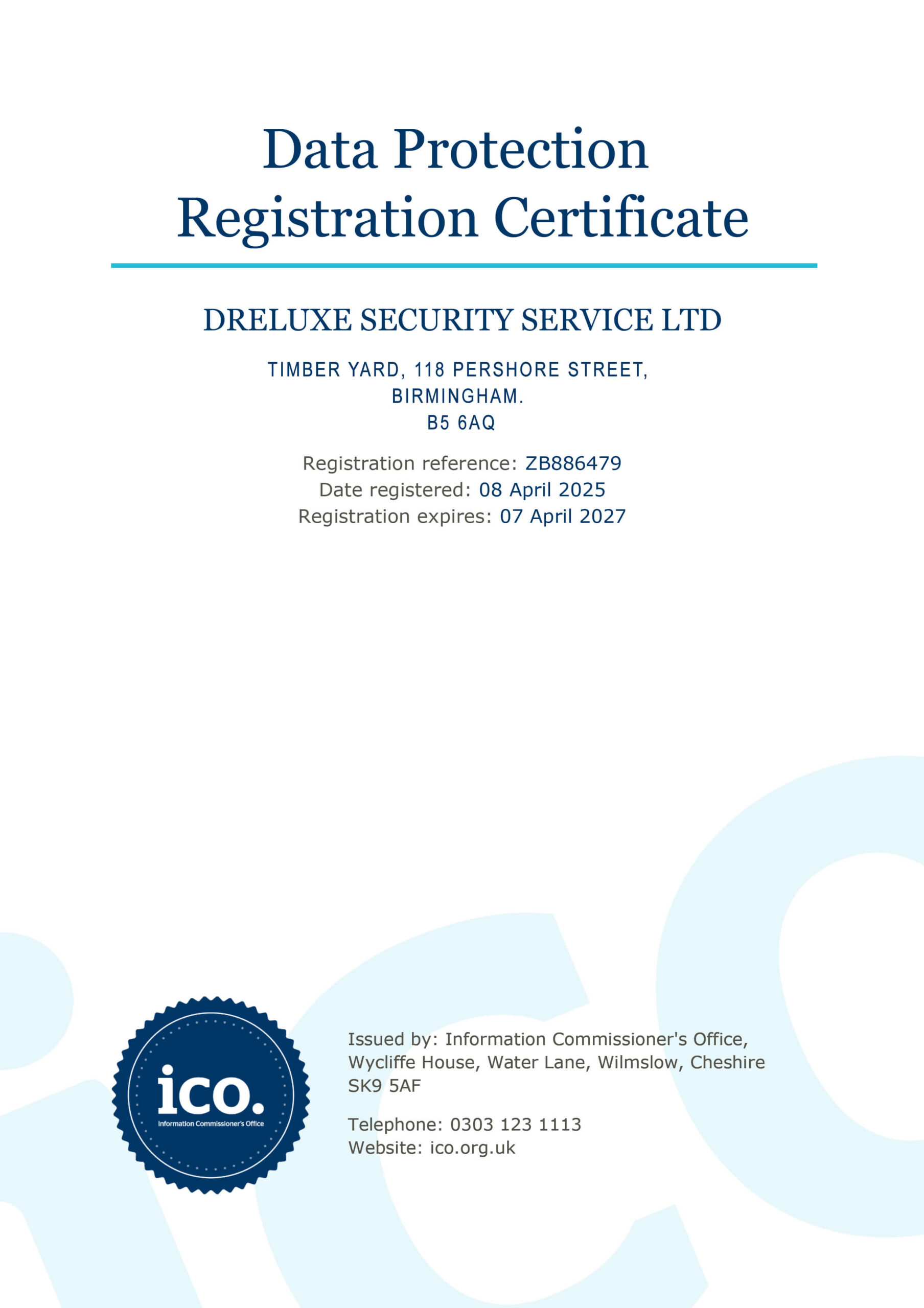 Data Protection Registration Certificate